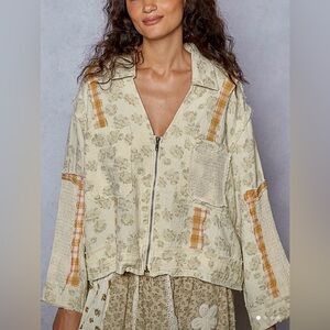 POL Boho Floral Patchwork Zip Up Jacket